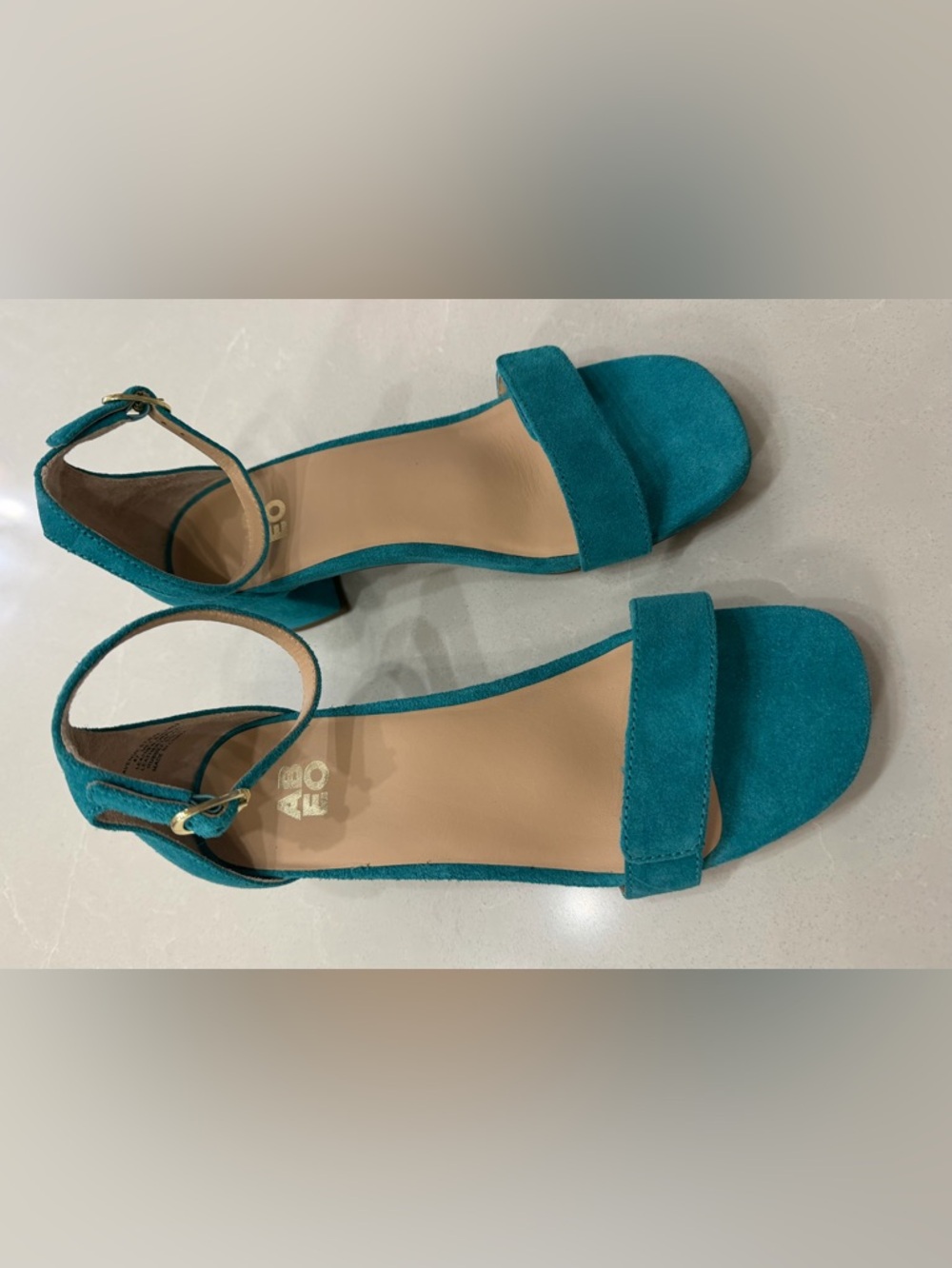 ABEO Avenue Strap Teal Suede Ankle-Strap Block Heel Sandals, 7